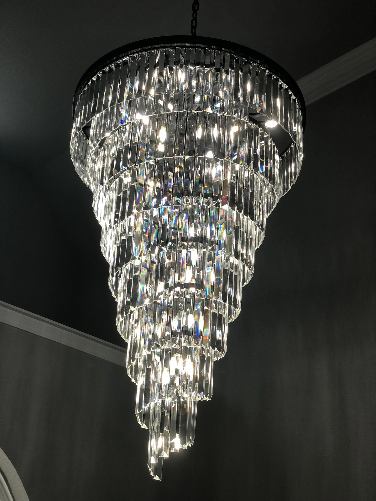 Extra Large Multi-Tiered  Spiral Crystal Chandelier In Black Finish - view 3