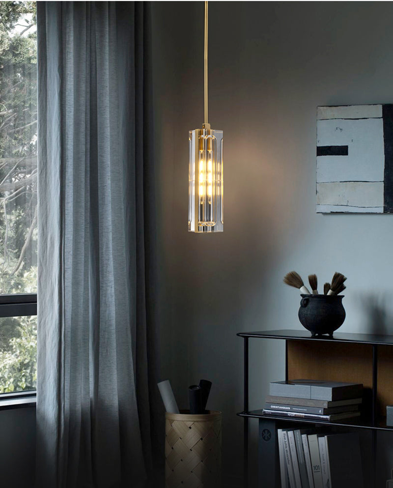 Golden Rectangular Crystal  Pendant Lighting - view 6