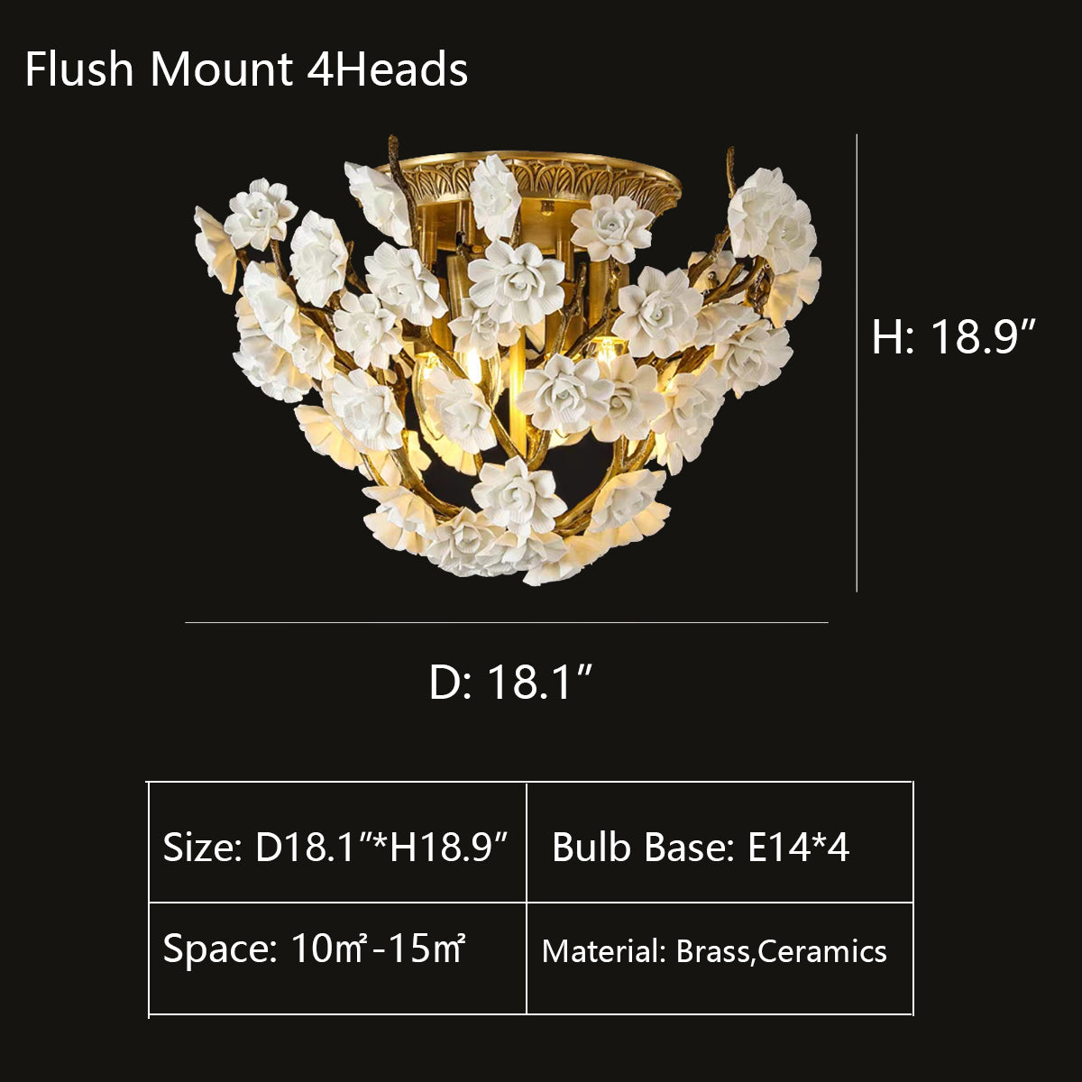 Brass and Ceramic Flower Art Chandelier Post Modern Light Luxury Style for Living and Dining Areas - view 9