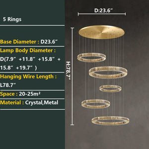Modern Layered Ring Crystal Chandelier For High Ceiling Living Room /Foryer/Stairscase - view 8