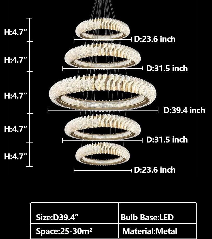 Extra Large Multi-layers Rings Crystal Chandelier Modern Art Waves Creative Pendant Light For High-ciling Foyer/Hallway/Staircase - view 22