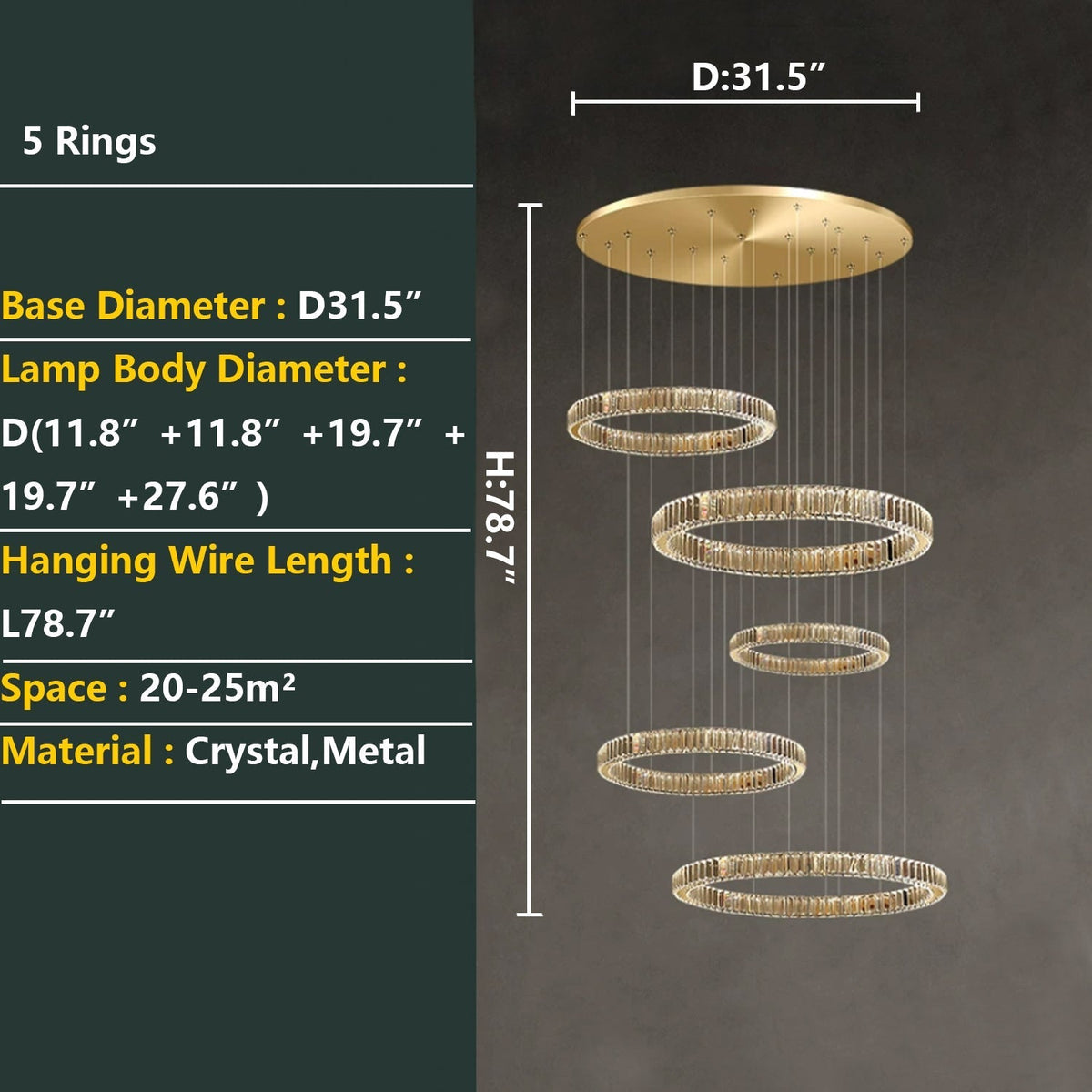 Modern Layered Ring Crystal Chandelier For High Ceiling Living Room /Foryer/Stairscase - view 9