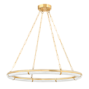 Sennett Aged Brass Alabaster Chandelier Elegant Ring Silhouette