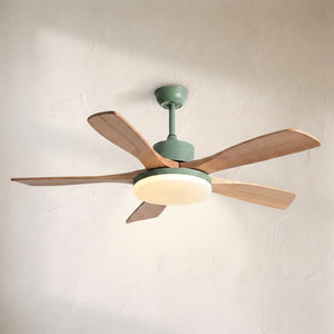 52 Inch Five Oak Blade Quiet Ceiling Fan with Dimmable Light - Timberline