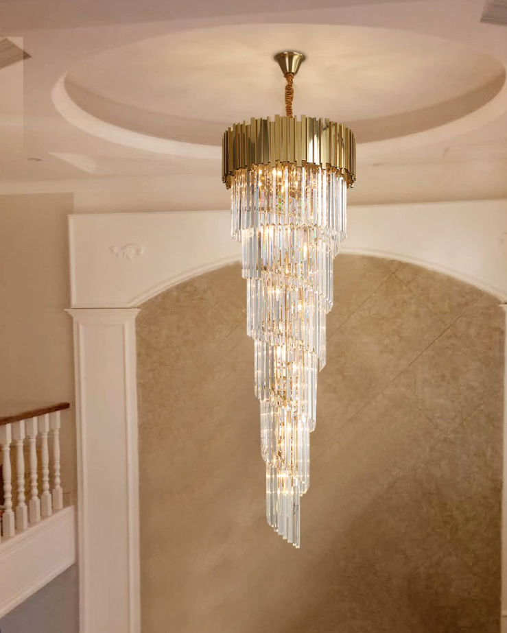 Luxury Gold Spiral Crystal Chandelier for Staircase/Foyer/Entryway - view 6