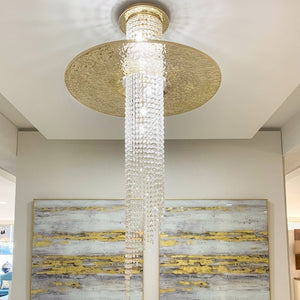 Angelina Flushmount Brass Crystal Pendant Chandelier, K9 crystal flush mount - view 4