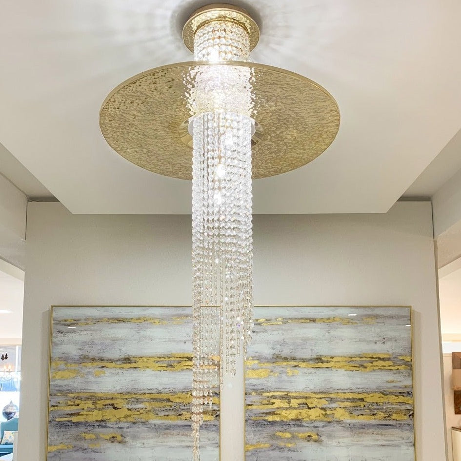 Angelina Flushmount Brass Crystal Pendant Chandelier, K9 crystal flush mount - view 4