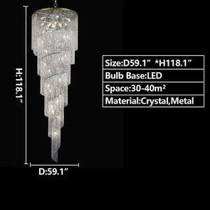 Extra Large Spiral Tiered Long Crystal Chandelier Luxury Crystal Tassel Light Fixture For Staircase/Entryway - view 11