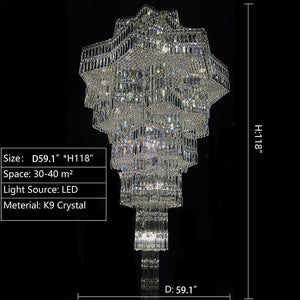 Luxury Plaza Multi-Tier Crystal Chandelier for High Ceilings/Hotel Hall / 2 Story Foyer