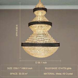 Modern Black Iron Crystal Chandelier For Foyer Staircase Luxurious Design Ceiling Light Fixture - view 10