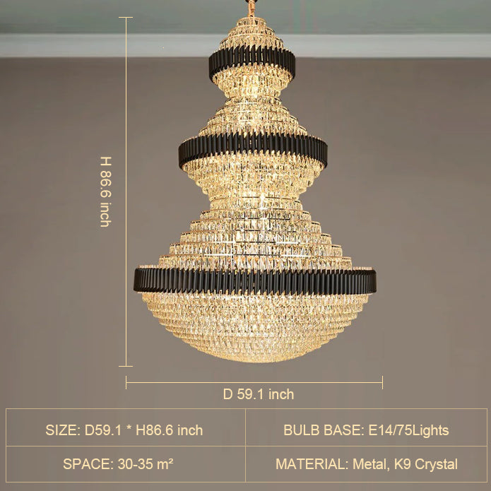 Modern Black Iron Crystal Chandelier For Foyer Staircase Luxurious Design Ceiling Light Fixture - view 10