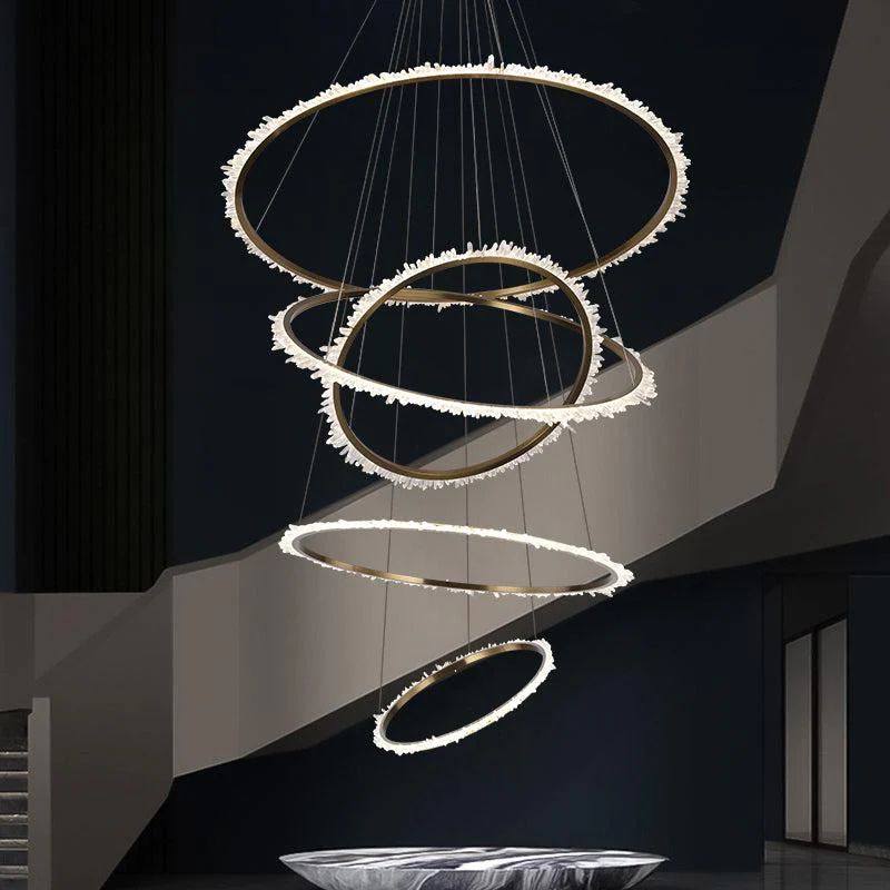 Rock Crystal Multi Rings Chandelier For Staircase - view 2