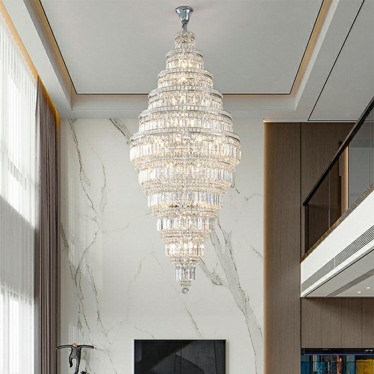 Chrome Extra Large Crystal Chandelier for Foyer Staircase Living Room Entrance Ceiling Light Fixture In Silver - view 5