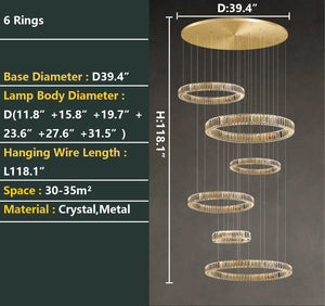 Modern Layered Ring Crystal Chandelier For High Ceiling Living Room /Foryer/Stairscase - view 11