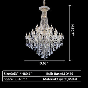 D63"*H80.7" 59LIGHTS crystal lighting-extra large/oversized/huge foyer candle branch crystal chandelier staircase ,hallway,coffee shop/restaurant chandelier clear crystal