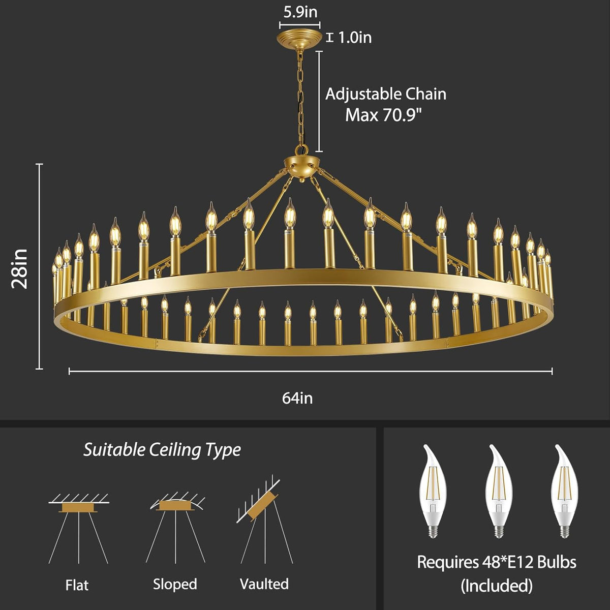 64 Inch Wagon Wheel Chandelier - view 2