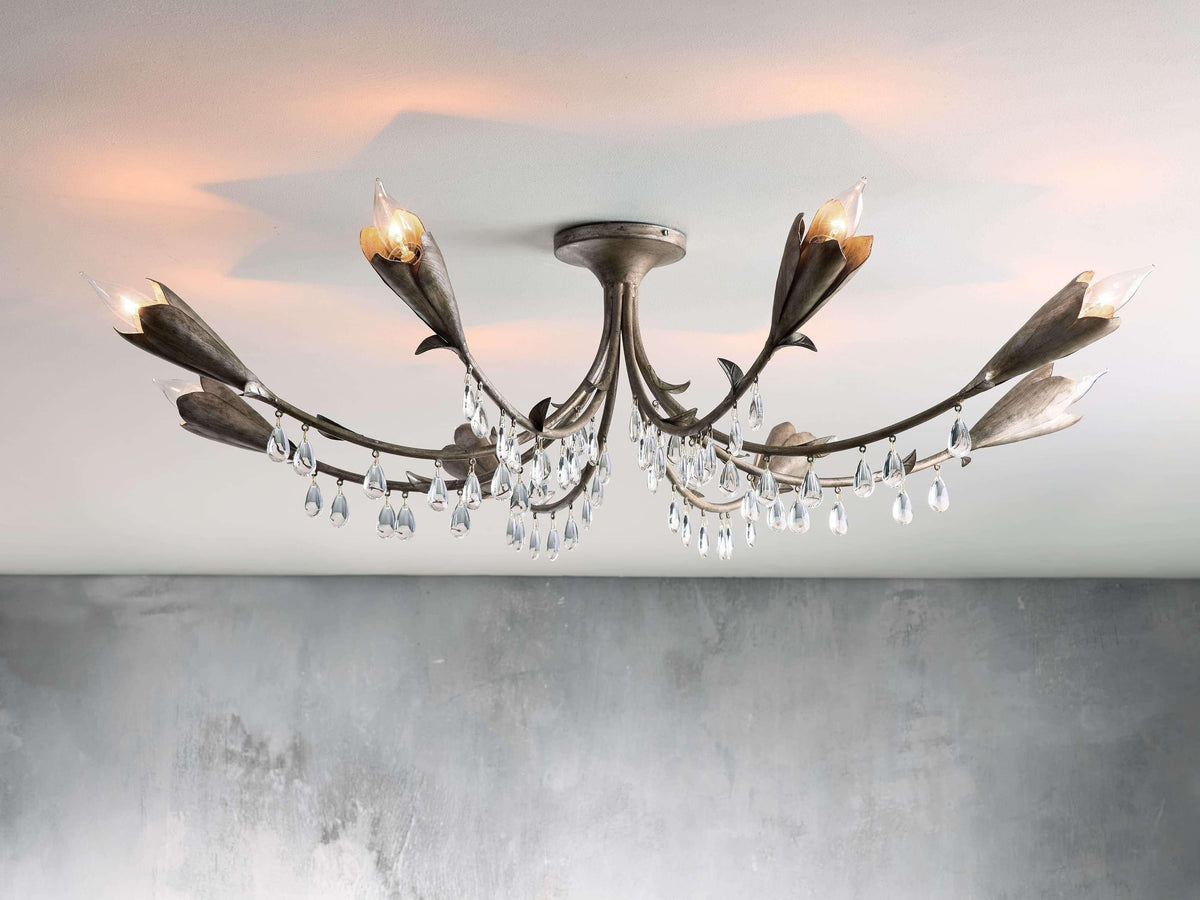 Gothic Viticcio Leaf Flushmount 8-Light – Silver, flush mount
