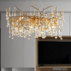 Arcadia Branch Brass Crystal Teardrop Chandelier Gold 31" 39" - view 4