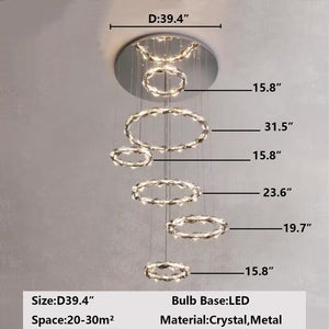 6 rings Modern Extra Large Multi-layers Ring Ceiling Crystal Chandelier For Staircase/Foyer/Hallway