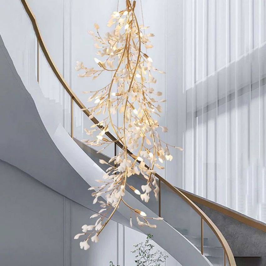 Ceramic Gingko Staircase Branch Chandelier - view 4