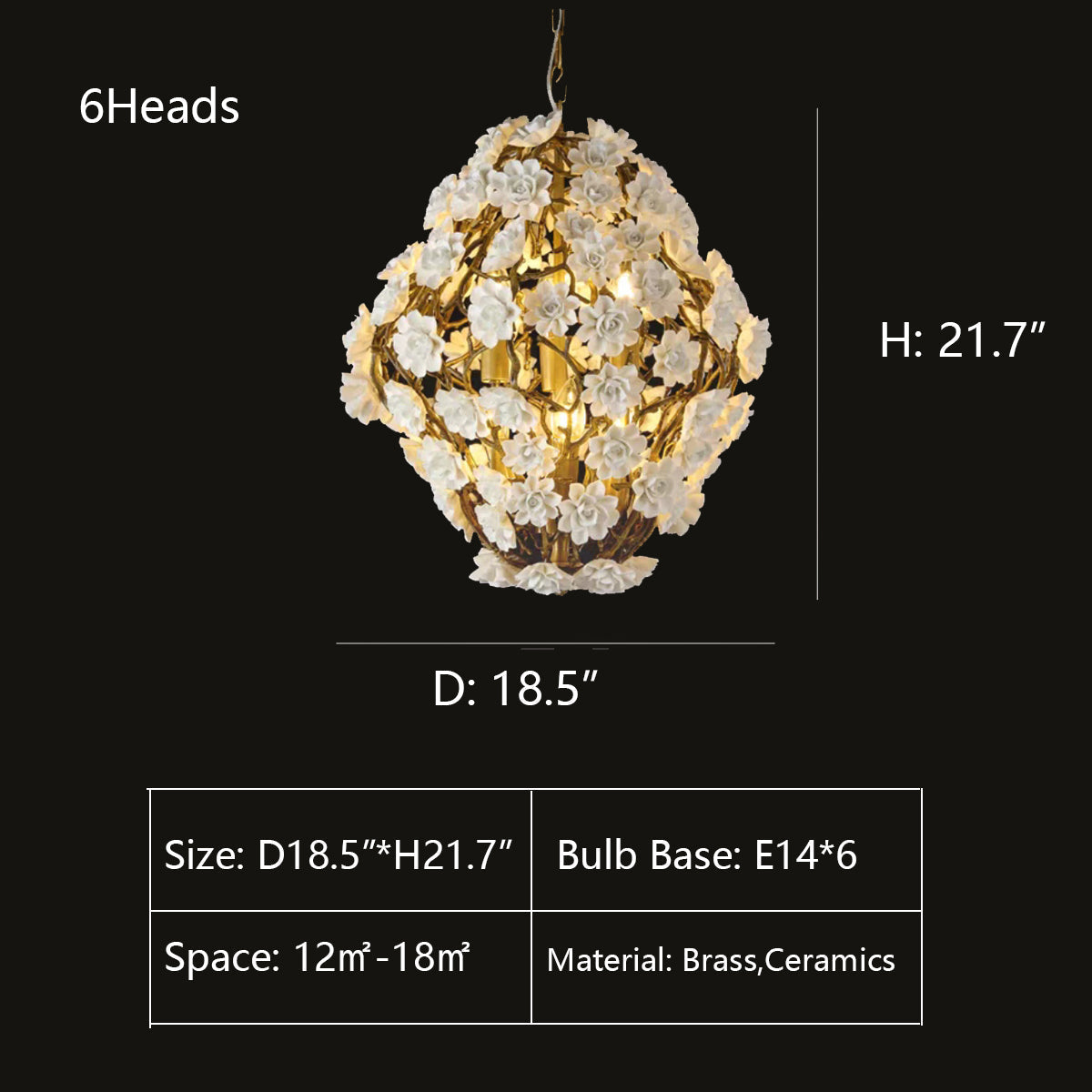 Brass and Ceramic Flower Art Chandelier Post Modern Light Luxury Style for Living and Dining Areas - view 6