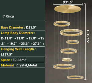 Modern Layered Ring Crystal Chandelier For High Ceiling Living Room /Foryer/Stairscase - view 13