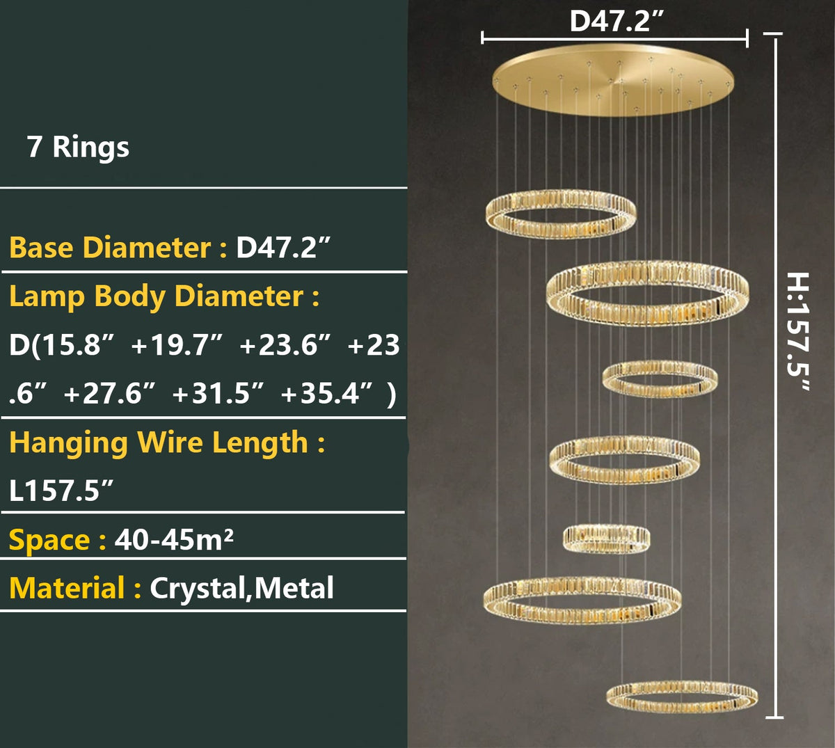 Modern Layered Ring Crystal Chandelier For High Ceiling Living Room /Foryer/Stairscase - view 15