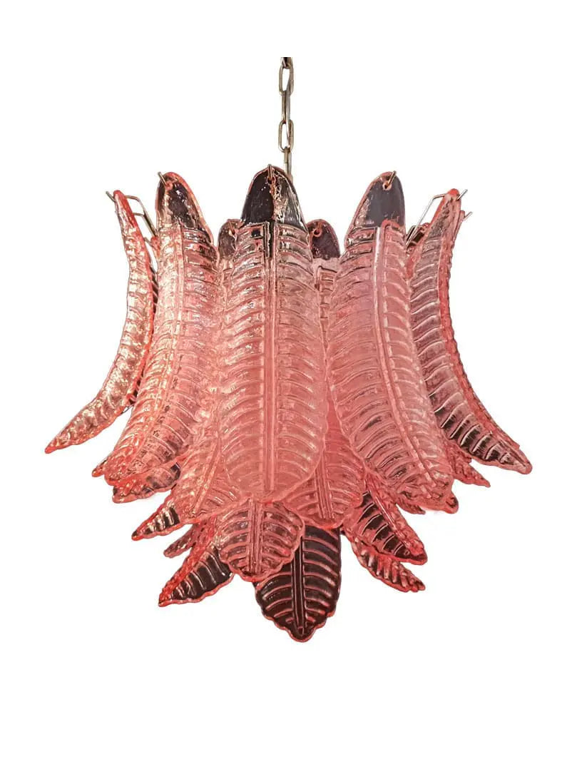 Murano-Style Chandelier – 36 glass leaves – Pink