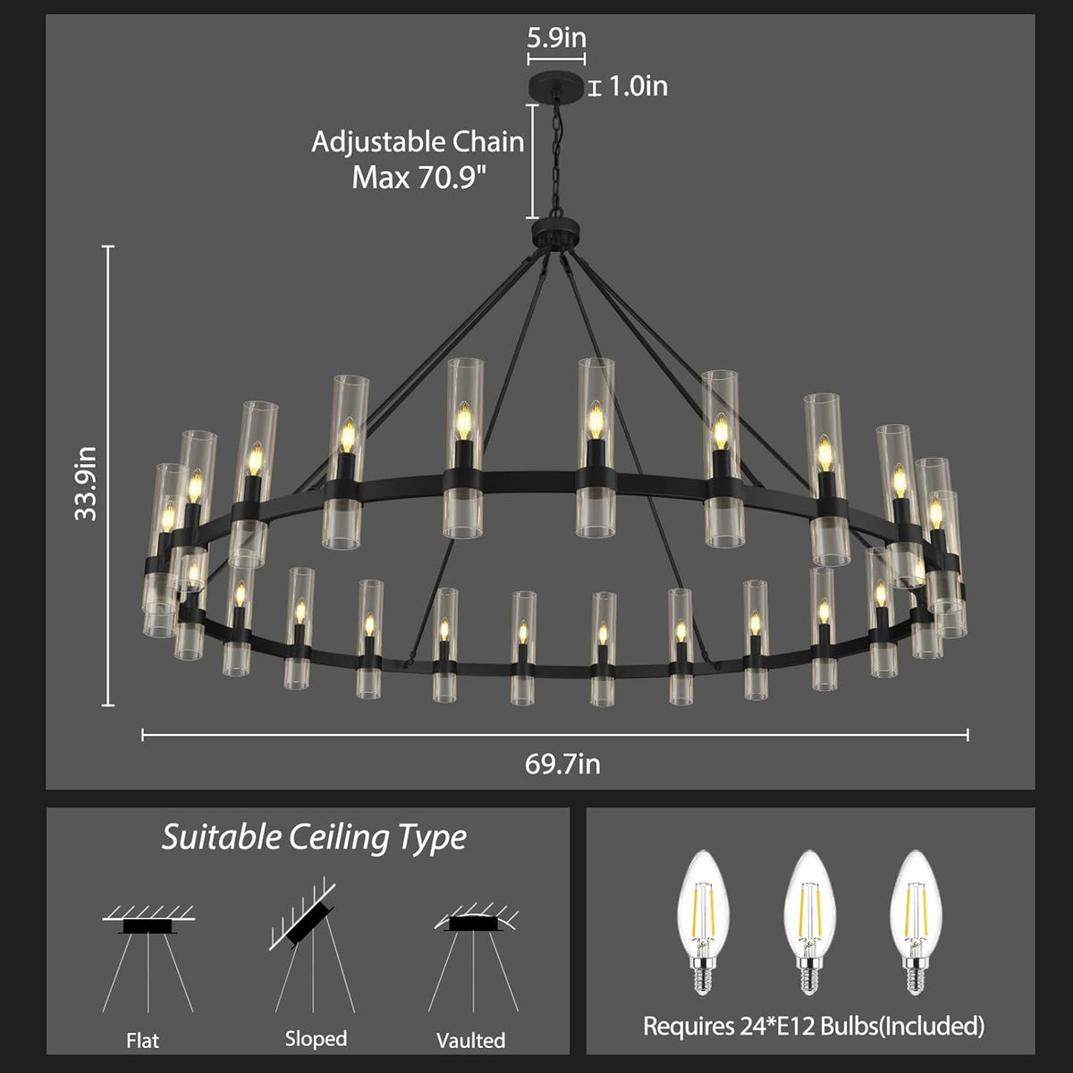 70 Inch Wagon Wheel Chandelier - view 17