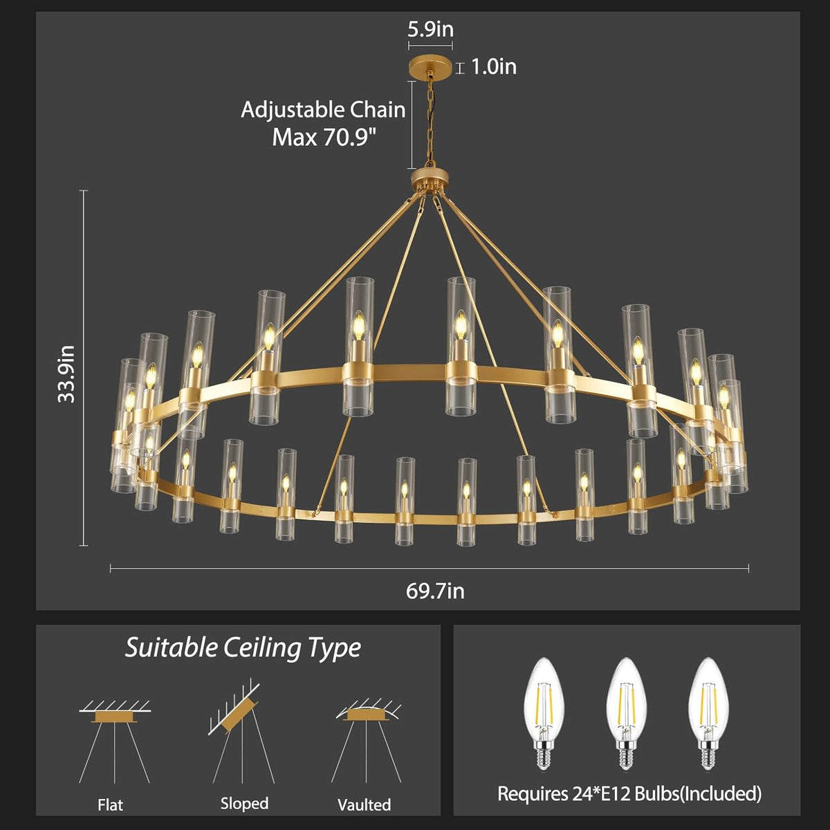 70 Inch Wagon Wheel Chandelier - view 3