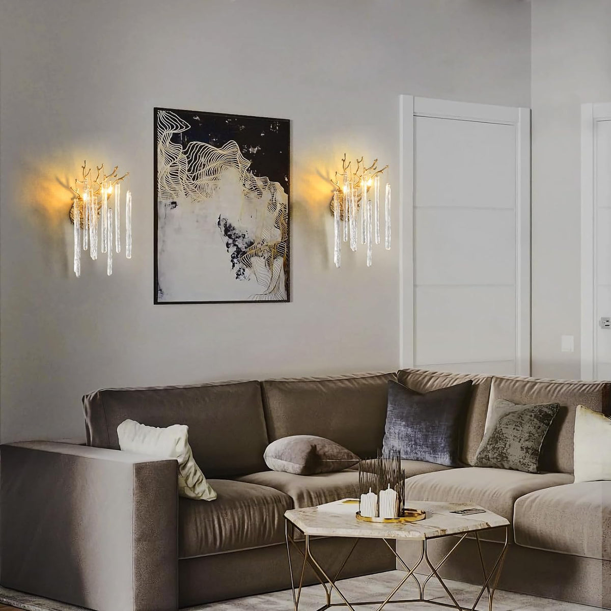 Ice Strip Crystal Gold Wall Sconce for All Rooms 17.7"H - view 3