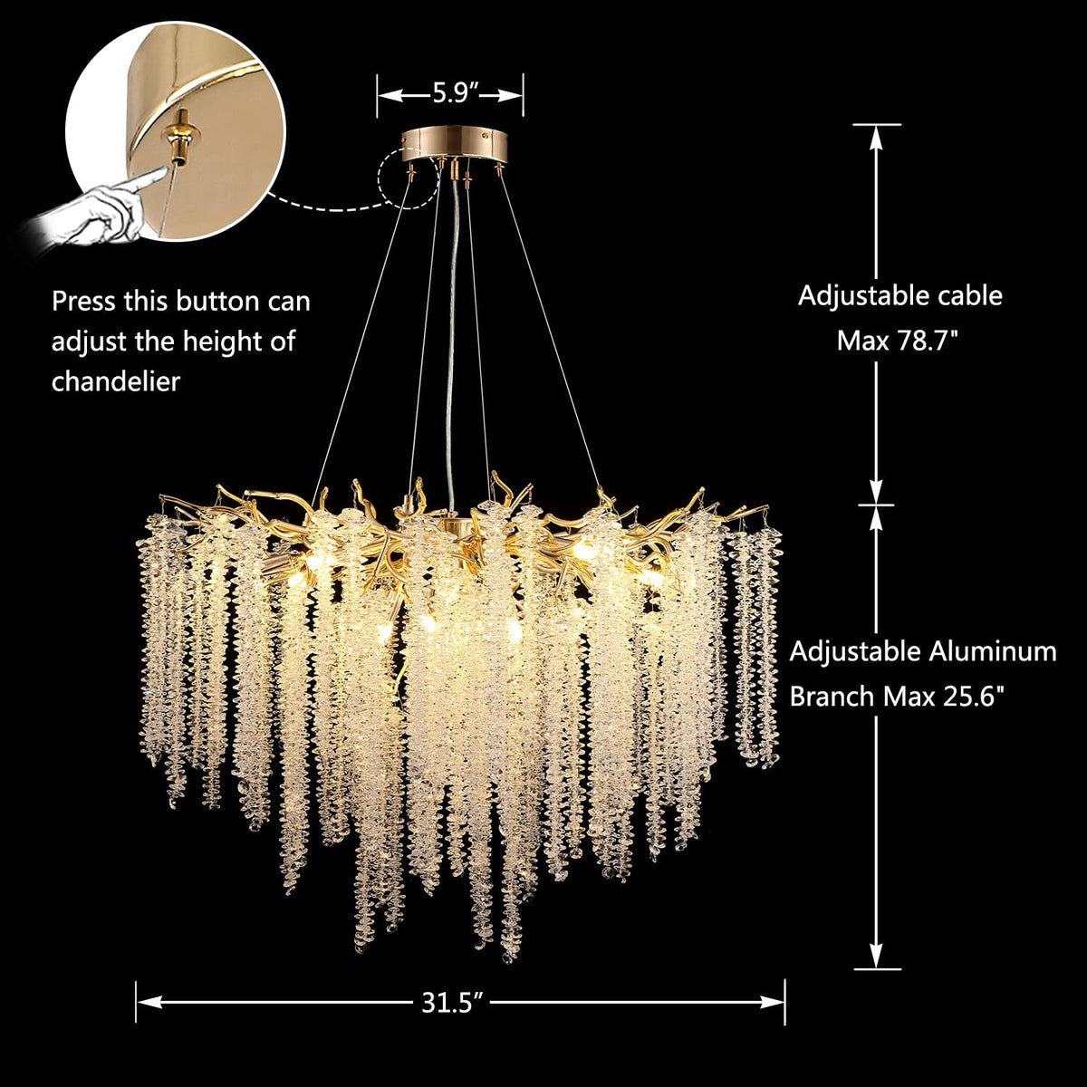 Elegant Crystal Icicle Chandelier in Branch Style for Dining Table Use - view 32