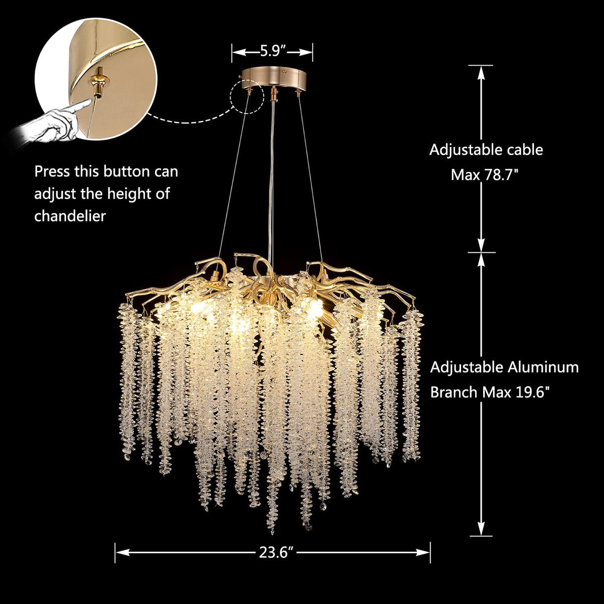 Elegant Crystal Icicle Chandelier in Branch Style for Dining Table Use - view 31