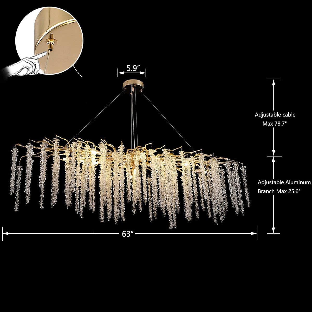 Elegant Crystal Icicle Chandelier in Branch Style for Dining Table Use - view 34