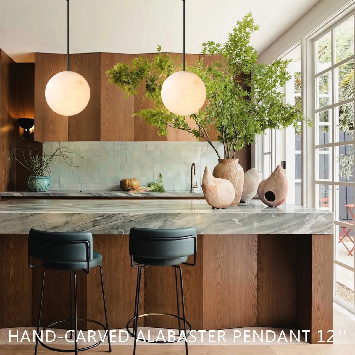 Theseus Alabaster Modern Ball Pendant Light - view 6