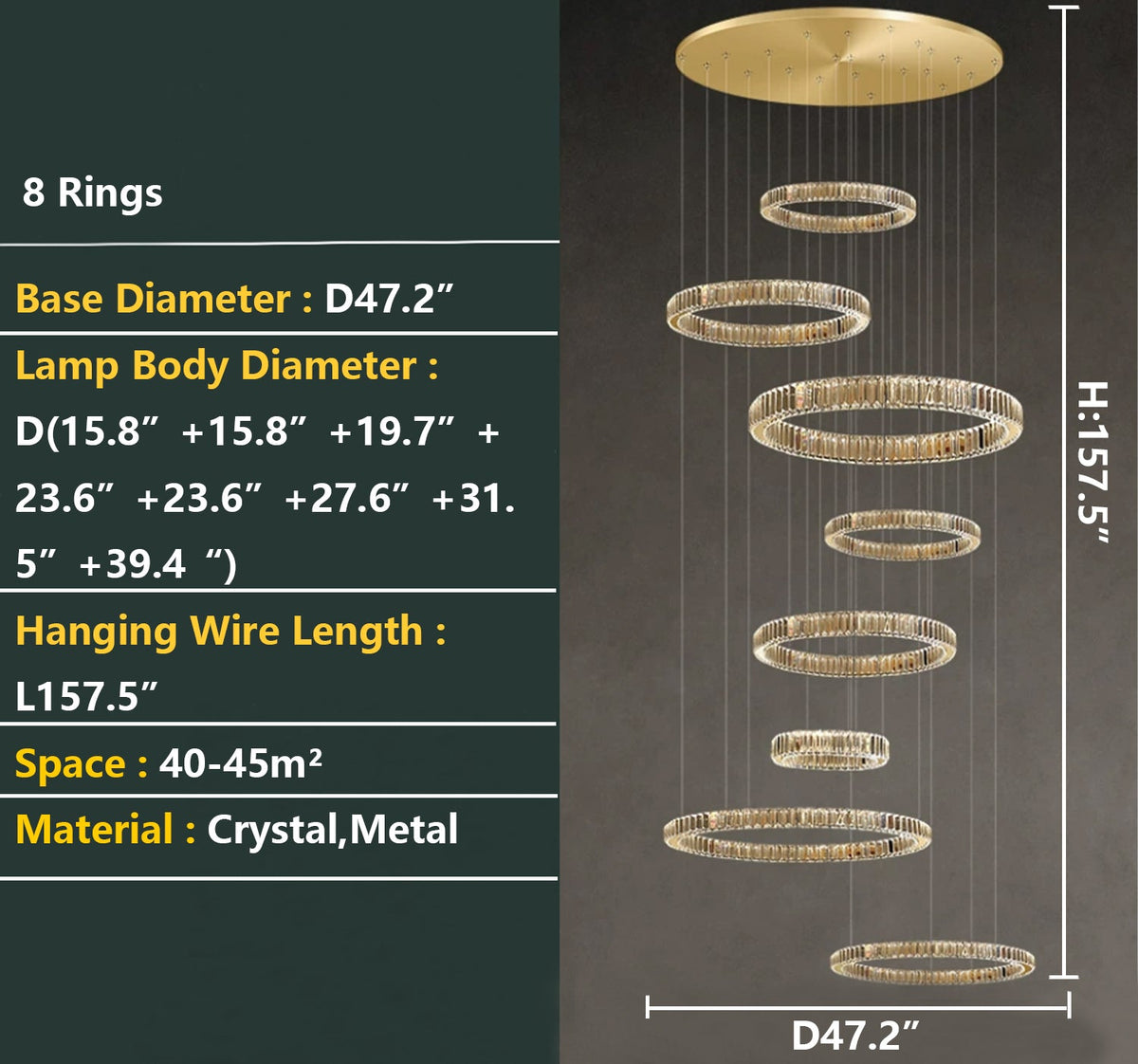 Modern Layered Ring Crystal Chandelier For High Ceiling Living Room /Foryer/Stairscase - view 17