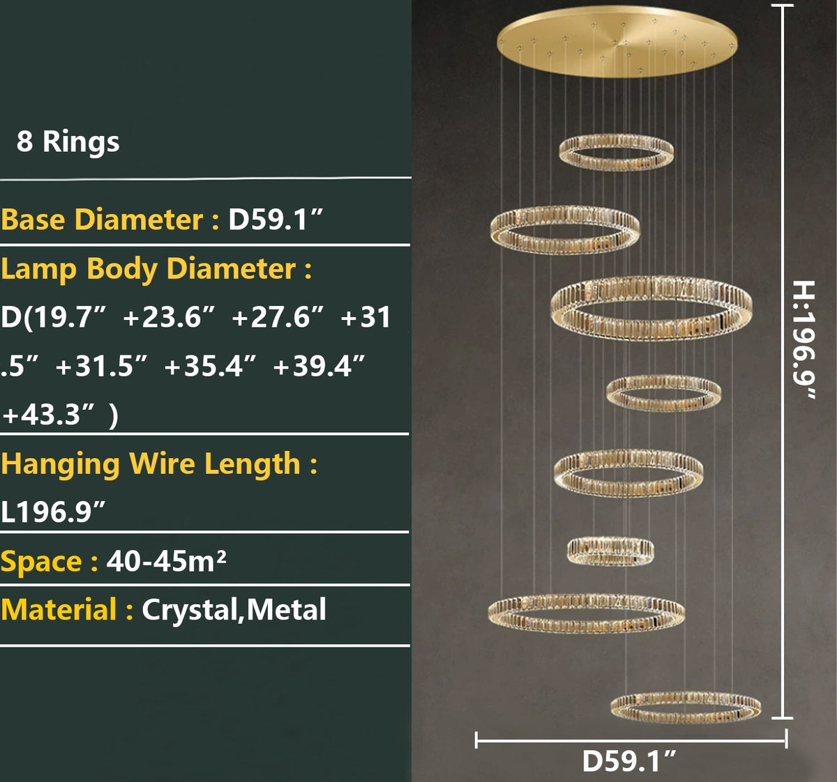 Modern Layered Ring Crystal Chandelier For High Ceiling Living Room /Foryer/Stairscase - view 18