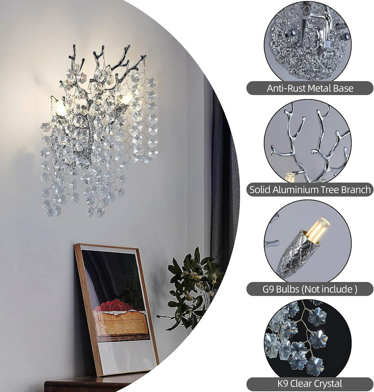 Snow Tree Branch Crystal Gold/Silver Wall Sconce - view 9