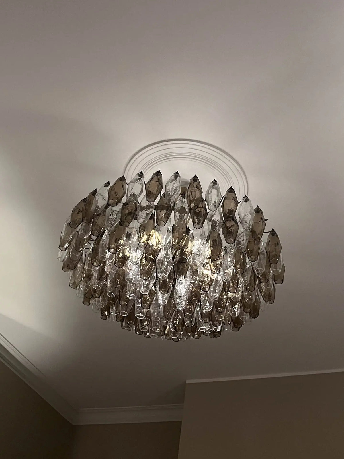 Murano-Style Chandelier – Poliedri – 185 glass – Smoked/Transparent