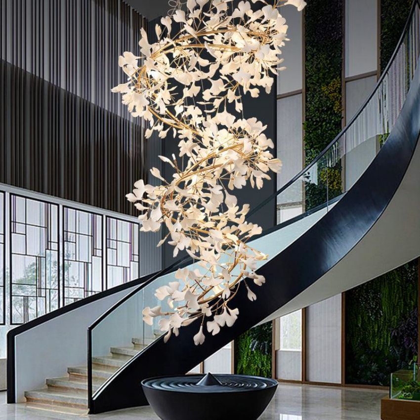Ceramic Gingko Staircase Branch Chandelier - view 2