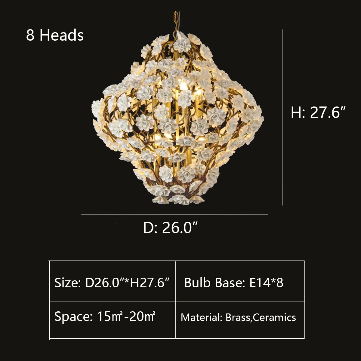 Brass and Ceramic Flower Art Chandelier Post Modern Light Luxury Style for Living and Dining Areas - view 7