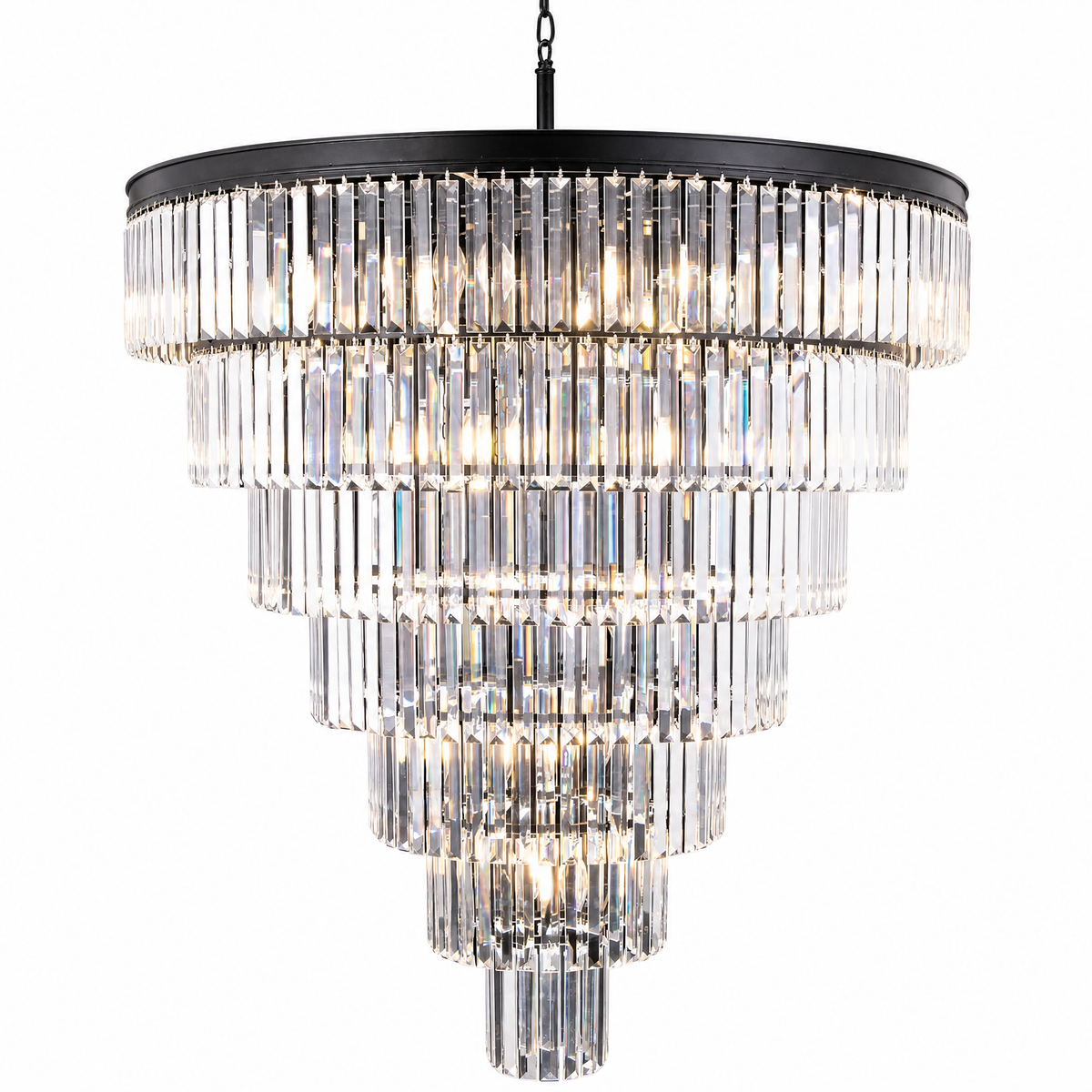 Striped Crystal Tower Round Pendant - Black, chandelier - view 3