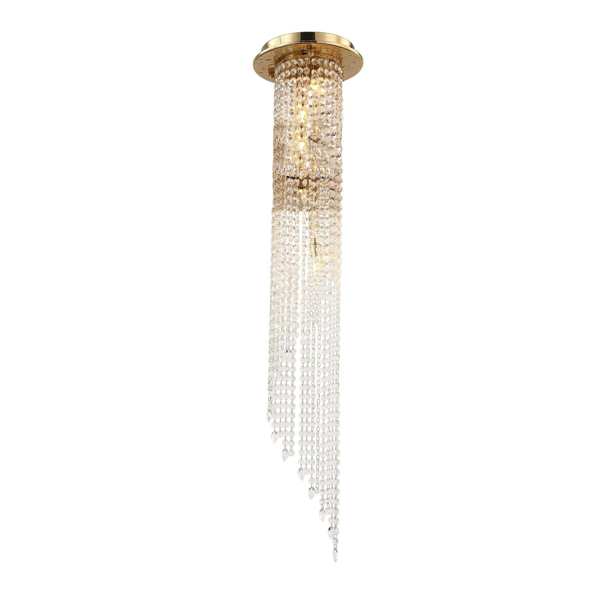 Lucid Flushmount Brass Crystal Chandelier For Staircase, K9 crystal flush mount