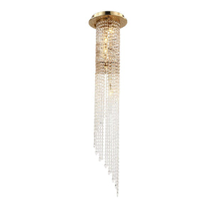 Lucid Flushmount Brass Crystal Chandelier For Staircase, K9 crystal flush mount