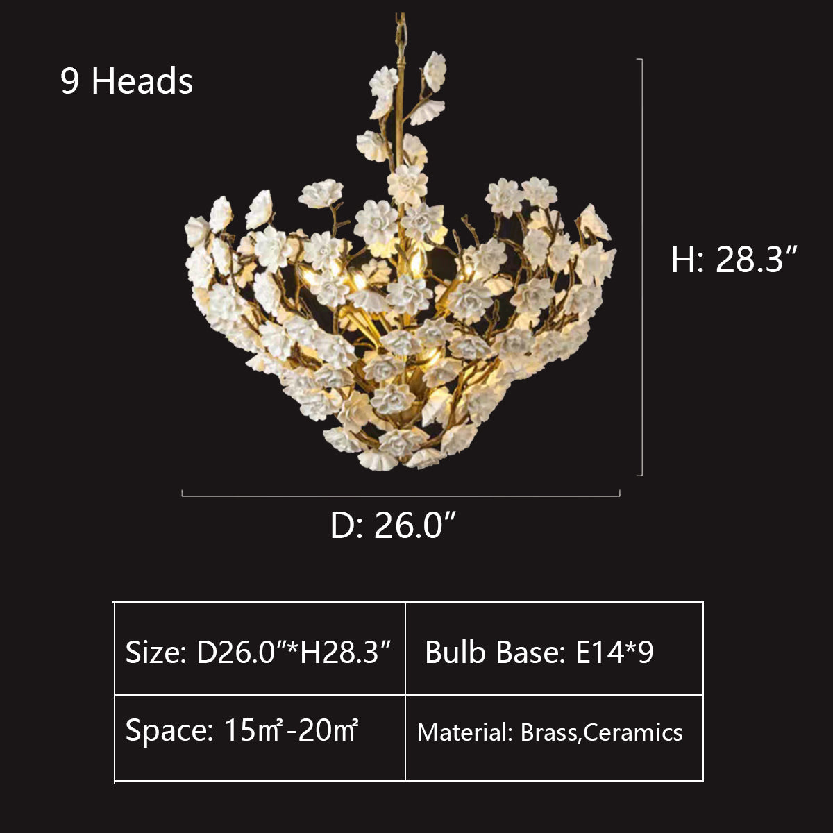 Brass and Ceramic Flower Art Chandelier Post Modern Light Luxury Style for Living and Dining Areas - view 8
