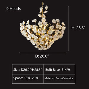 Brass and Ceramic Flower Art Chandelier Post Modern Light Luxury Style for Living and Dining Areas - view 8