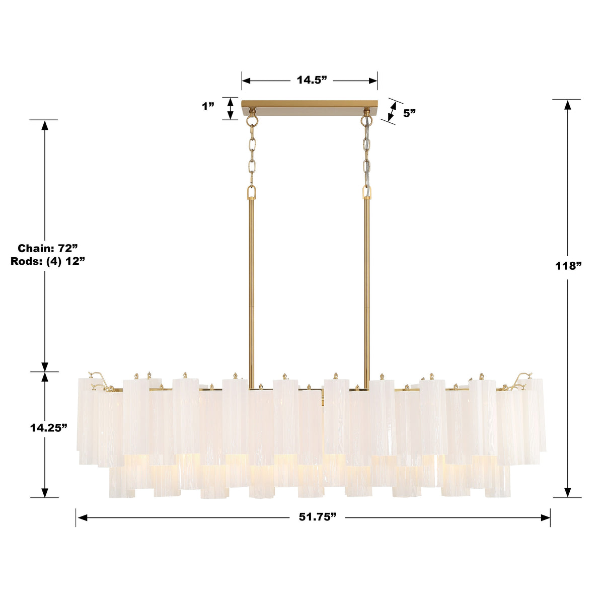 Addis 51.75'' Linear Chandelier - Dimensions Diagram (ADD-317-AG-WH)