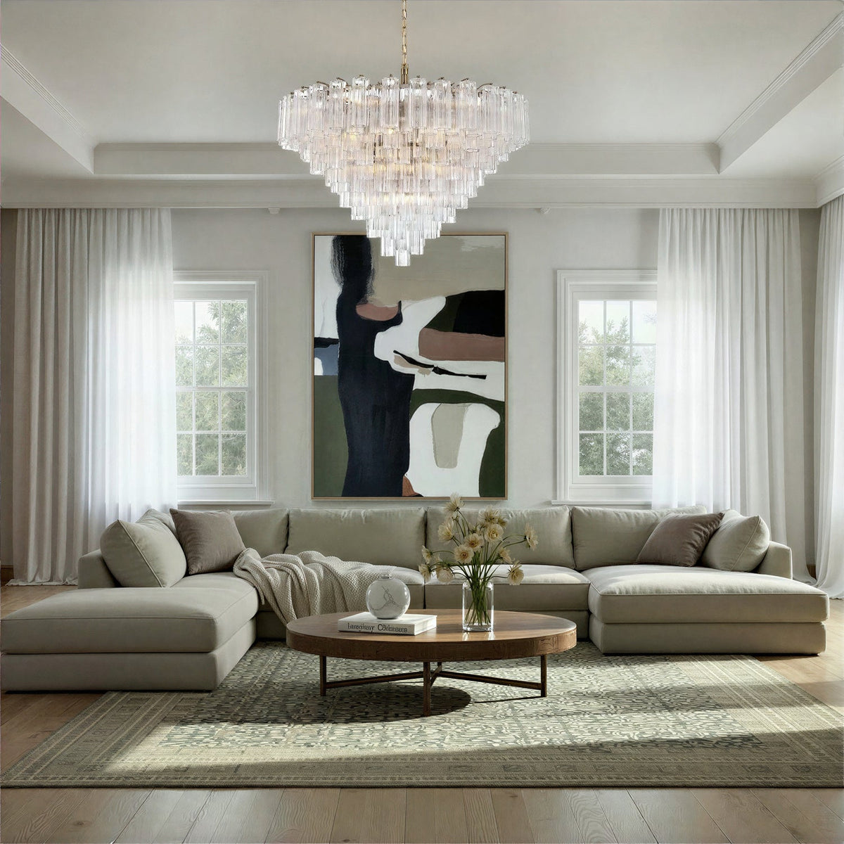Addis 49'' Chandelier in Aged Brass - Lifestyle View (ADD-327-AG-CL)
