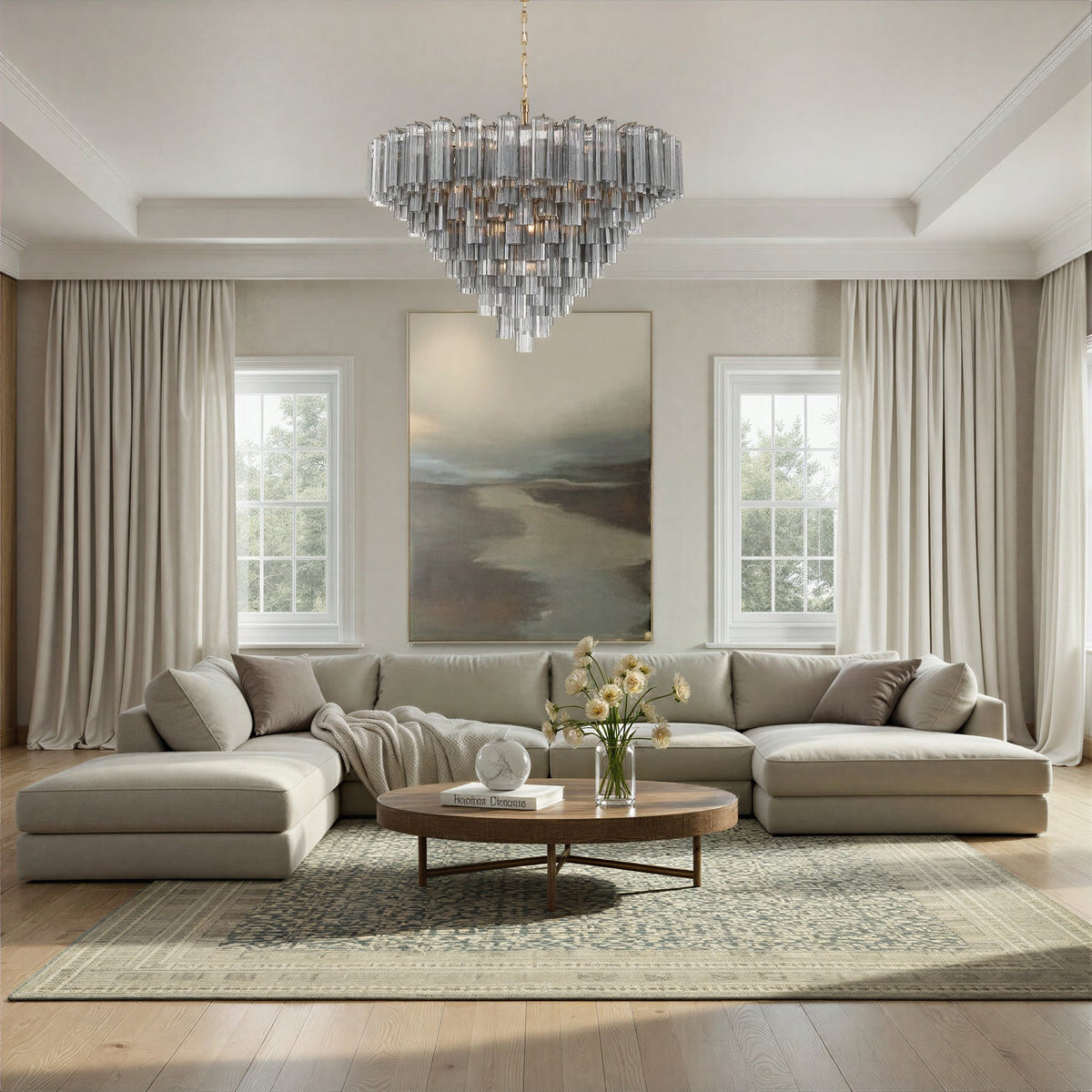 Addis 49'' Chandelier in Aged Brass - Lifestyle View (ADD-327-AG-SM)