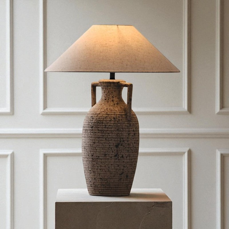 Amphora, Rustic Ceramic Base with Classic Fabric Shade, 19.7" D x 28.3" H, table lamp - view 3